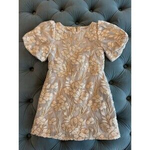 GB girls size 5 Ivory Gold Floral Brocade Puff Sleeve Party Dress
